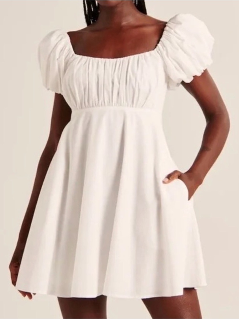 Abercrombie & Fitch White Puff-Sleeve Square Neck Mini Dress